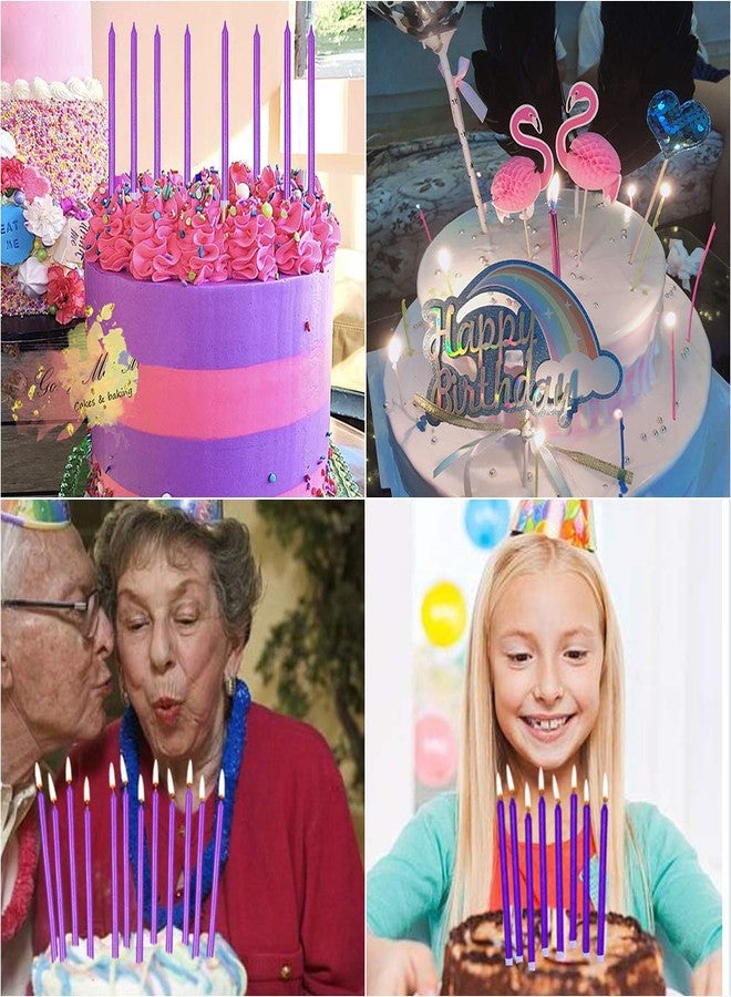 XNOVA 12 Count Long Thin Purple Birthday Cake Candles in Holders for Birthday Wedding Party Cupcake Decorations Tall Candle - Image 3